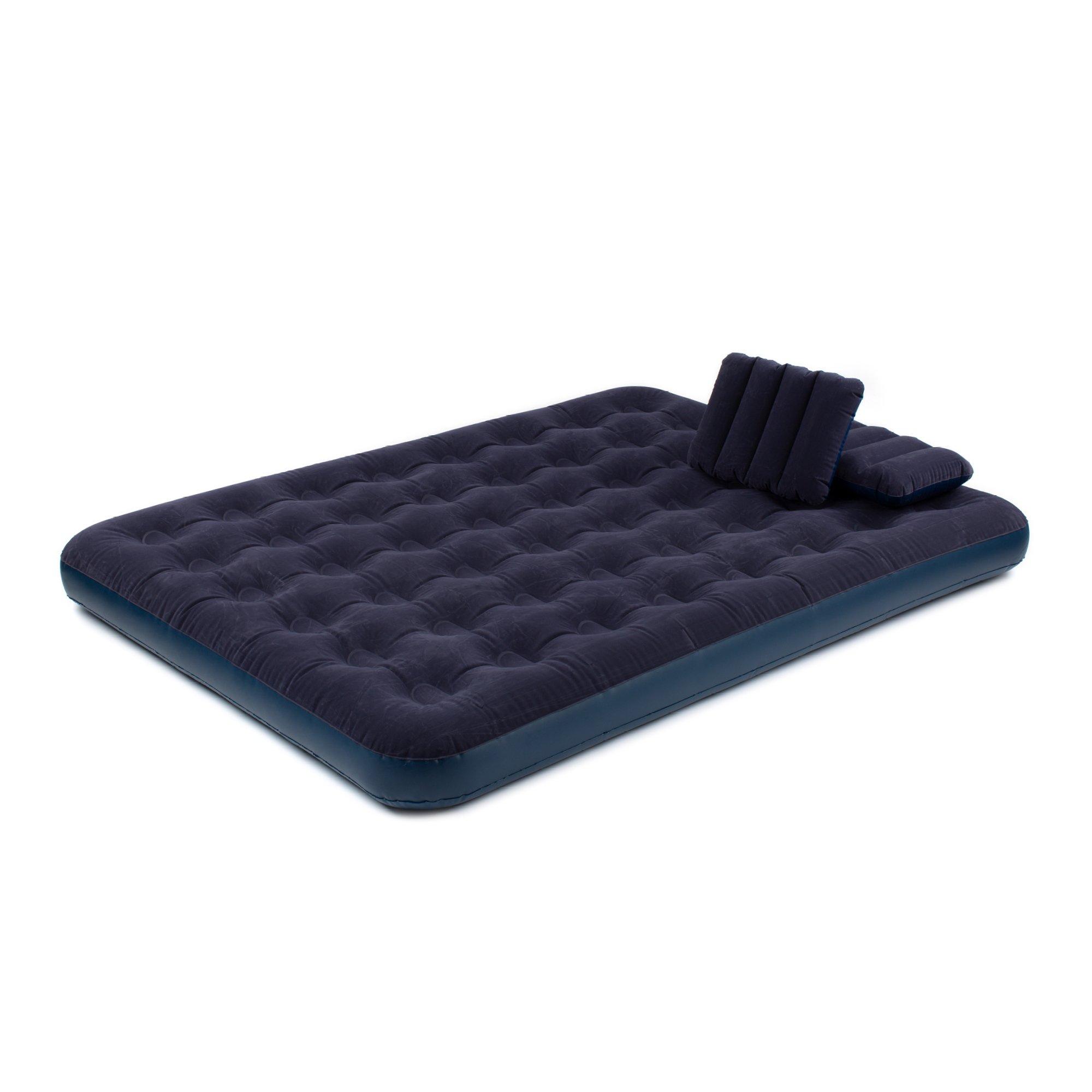 Inflatable Flocked Airbed with Pillows & Hand Pump